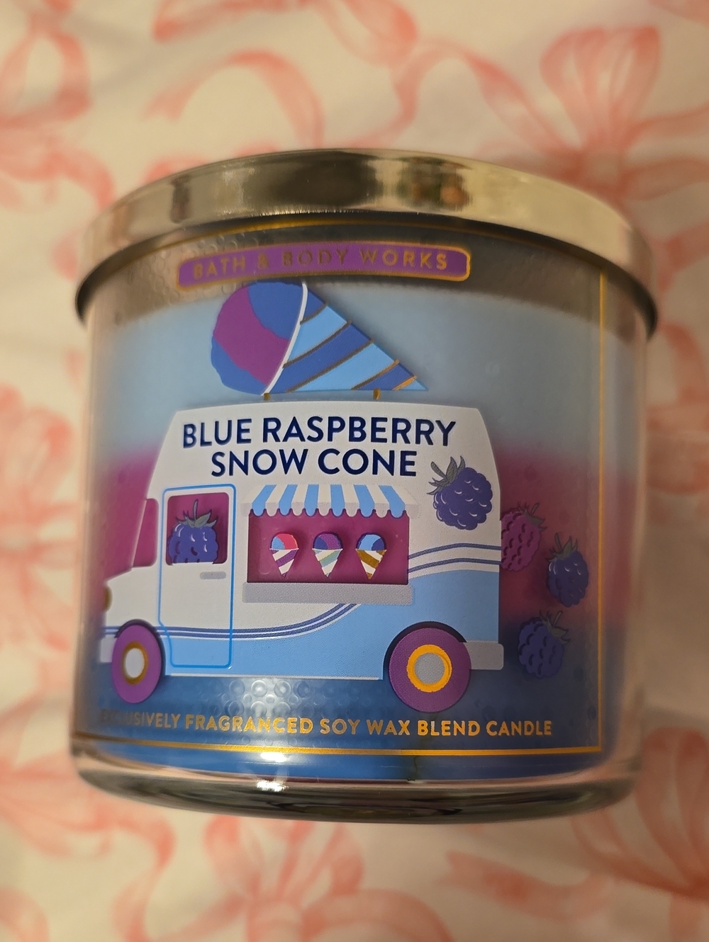 BNWT Bath And Body Works Blue Raspberry Snow Cone 3 Wick Candle